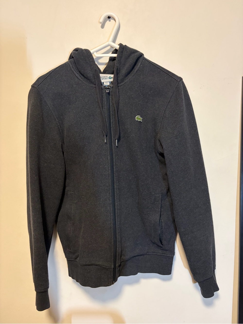 Lacoste Men’s Black Zip-Up Hoodie with Green Crocodile Logo